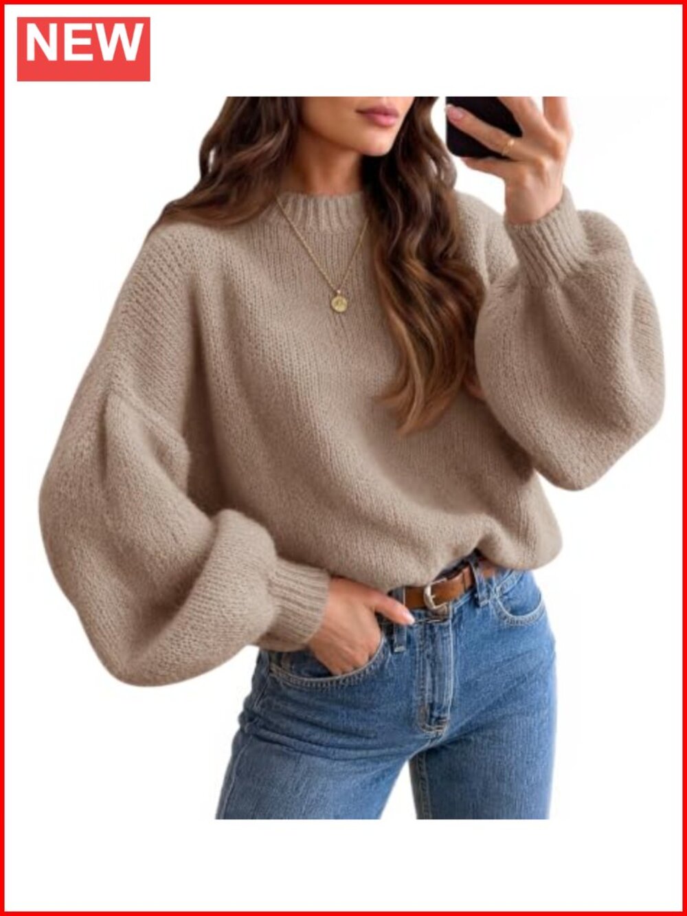 Saodimallsu Womens Crew Neck Slouchy Soft Knit Pullover Sweater